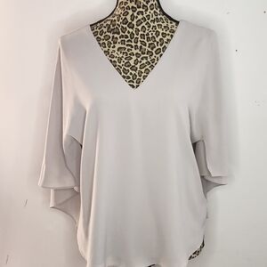 le chateau Light Gray V-Neck Flutter Sleeve Blouse